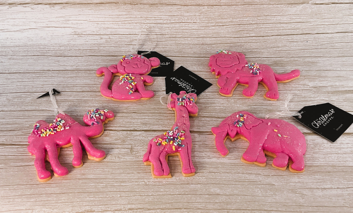 HL Christmas Decor - Pink Circus Animal Gingerbread Cookies 5pc Set