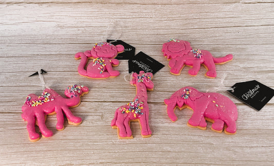 HL Christmas Decor - Pink Circus Animal Gingerbread Cookies 5pc Set