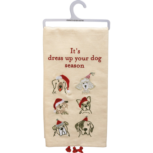 PBK Christmas Decor - Dress Up Your Dogs Santa Hats Dish Towel