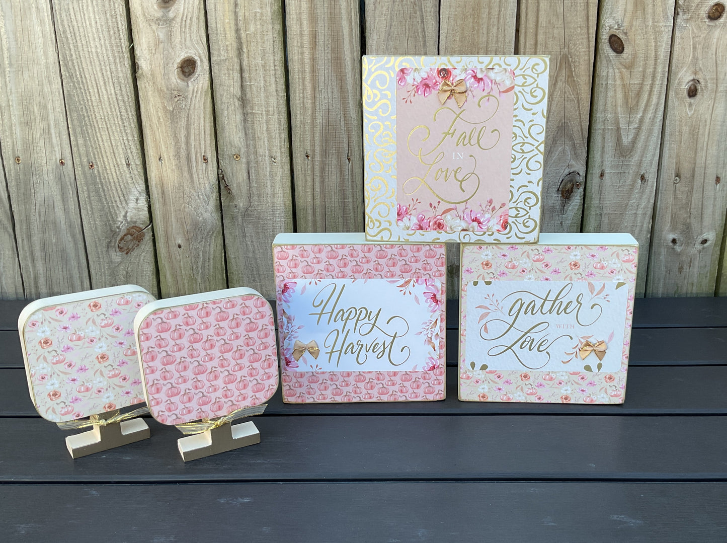 AGSD Fall Decor - Pastel Rose Gold Pink Harvest Gather Box Sign 5pc Set