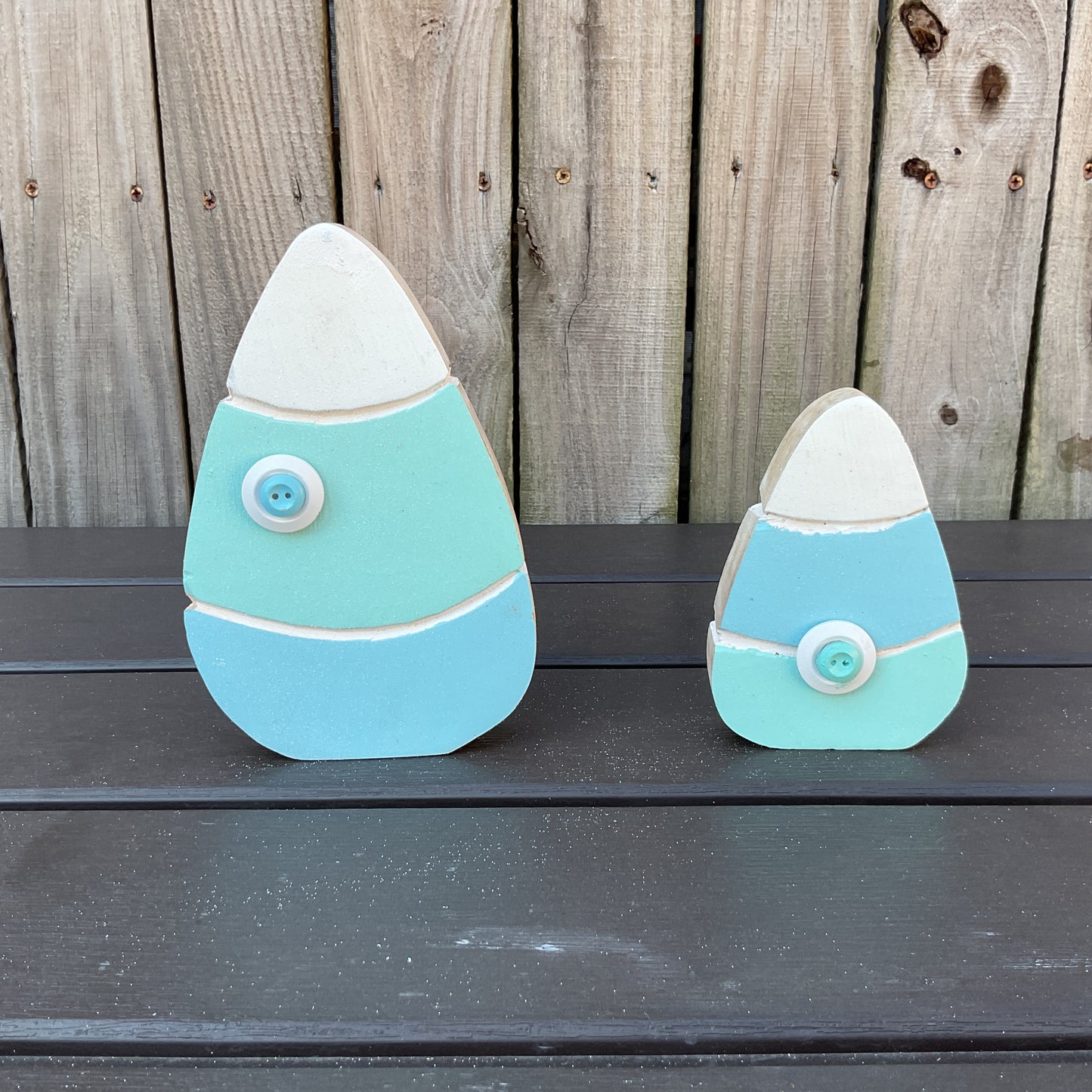 AGD Spring Decor - Pastel Blue Teal Chunky Wood Candy Corn Sitters 2pc Set