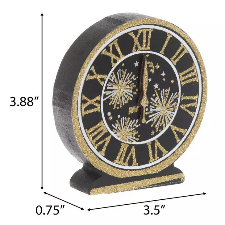 HL New Year's Eve Decor - New Beginning Top Hat Clock Wood Sitters 3pc