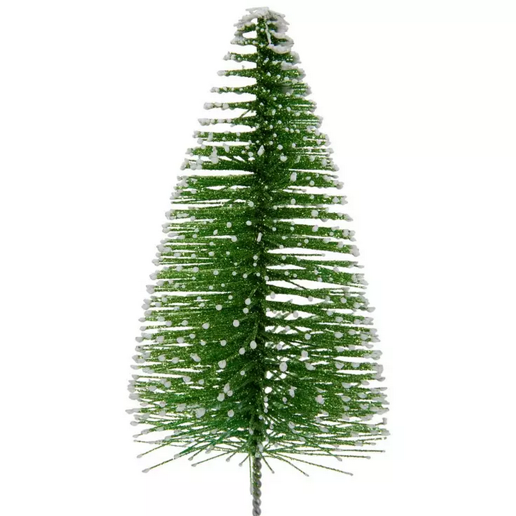 HL Christmas Craft Supply - Small Flocked Green Glitter Sisal Tree Pick 3pc