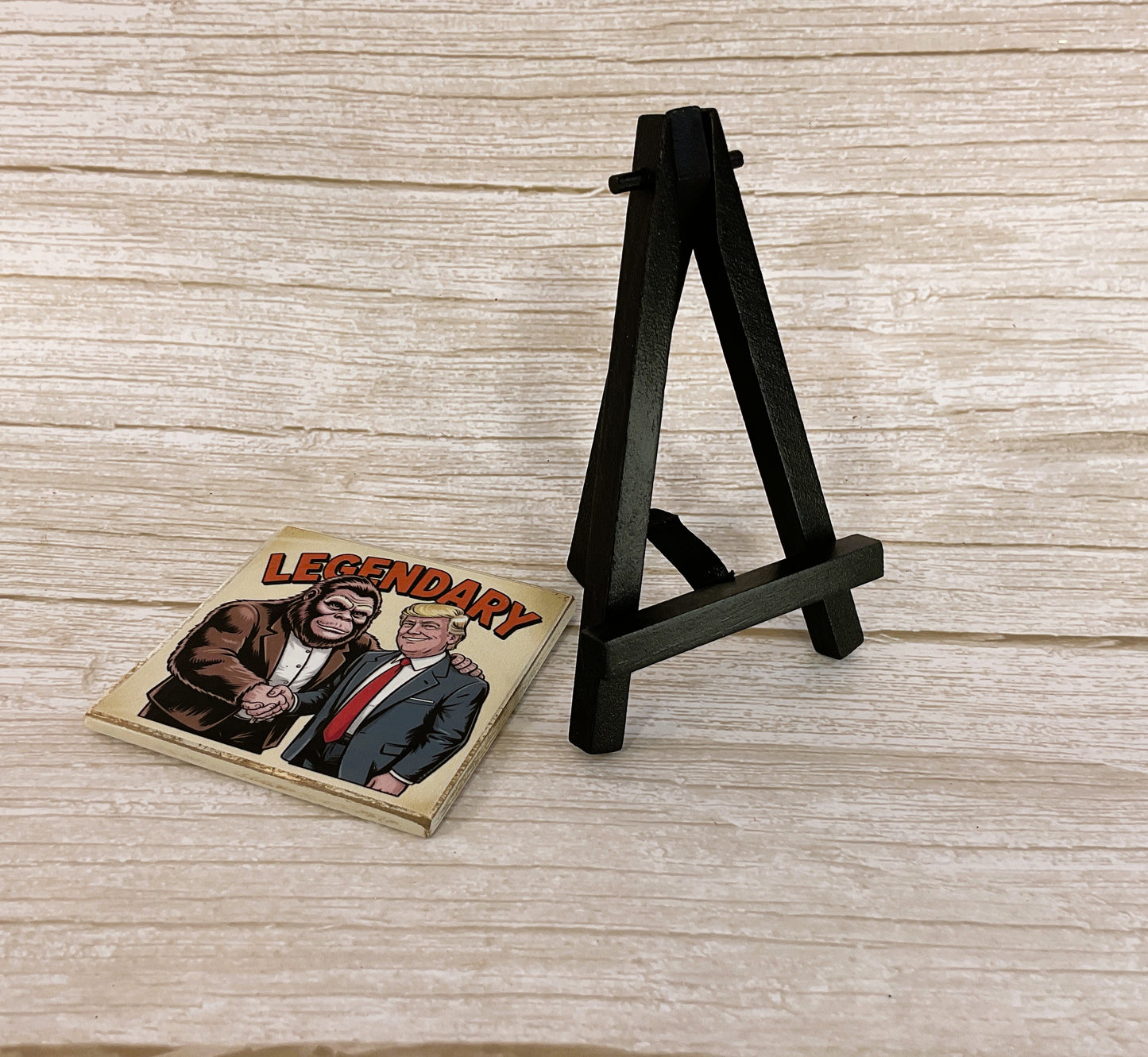 Bigfoot Trump "Legendary" Easel Sign — Handcrafted Novelty Home Decor with Stand