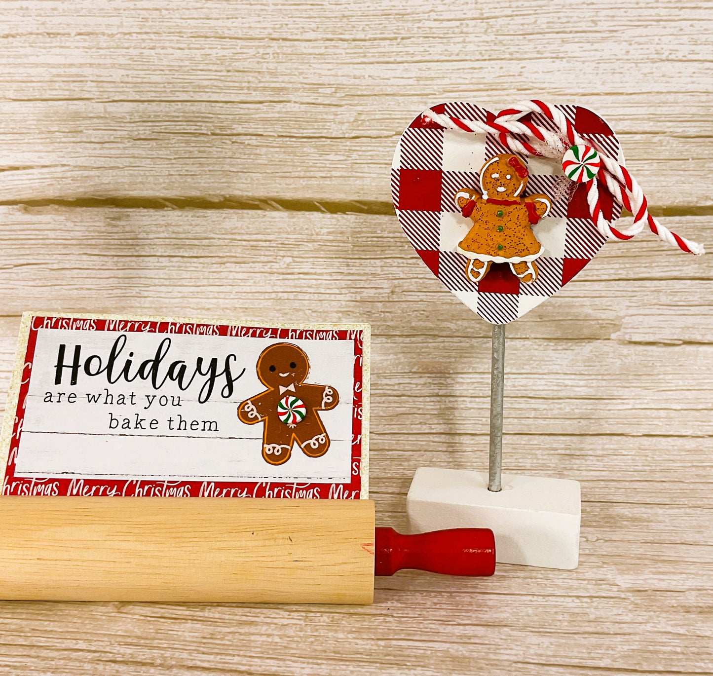 AGSD Christmas Decor - Gingerbread Rolling Pin Heart Signs 3pc Set