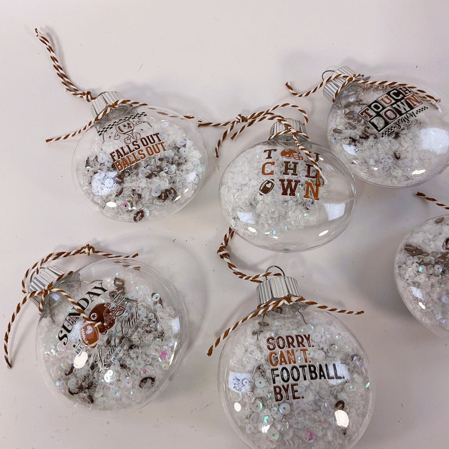 AGSD Fall Decor - Football Theme Clear Shaker Ornaments 6pc Set