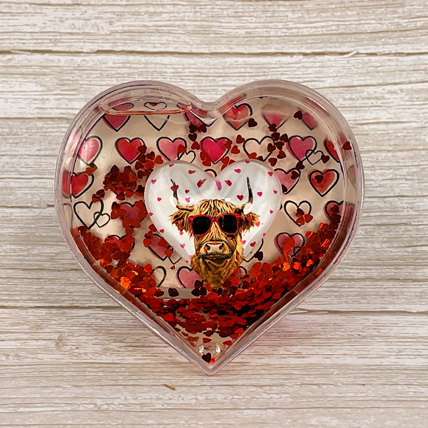 AGSD Valentines Decor - Glam Highland Cow Heart Water Globe Shaker