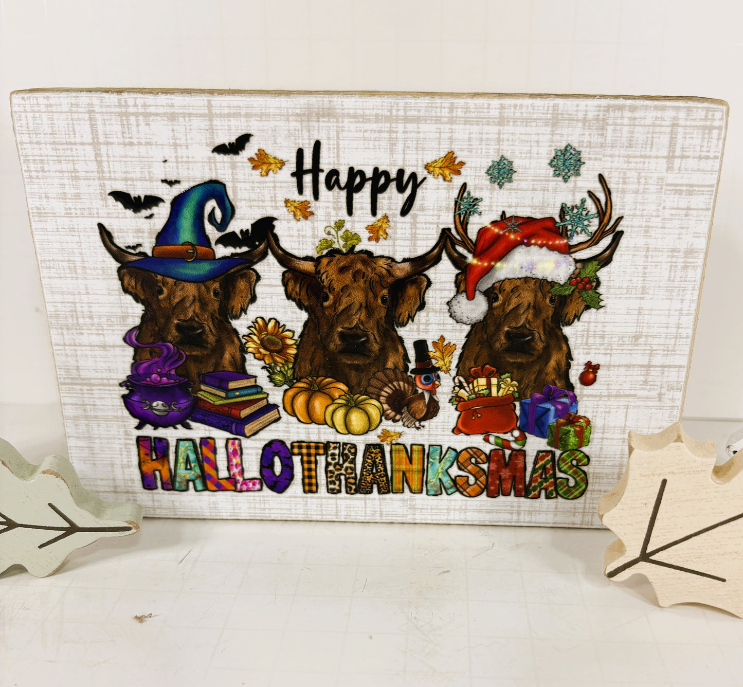AGD Fall Decor - Hallo-Thank-Mas Highland Cow Multi Season Wood Icons