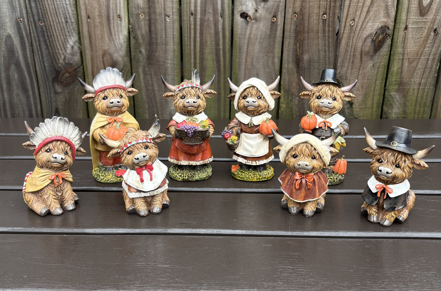 AGSD Fall Decor - Thanksgiving Pilgrim Native Indians Highland Cows 10pc Set