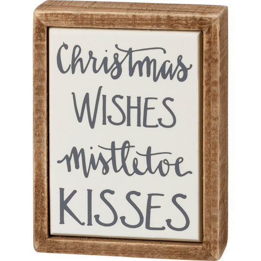 PBK Christmas Decor - Wishes Kisses Mistletoe Mini Tier Tray Block Box Sign