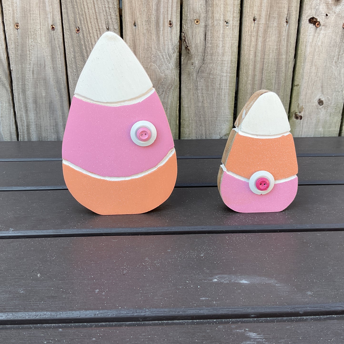 AGD Halloween Decor - Glam Pink Orange Chunky Wood Candy Corn Sitters 2pc Set