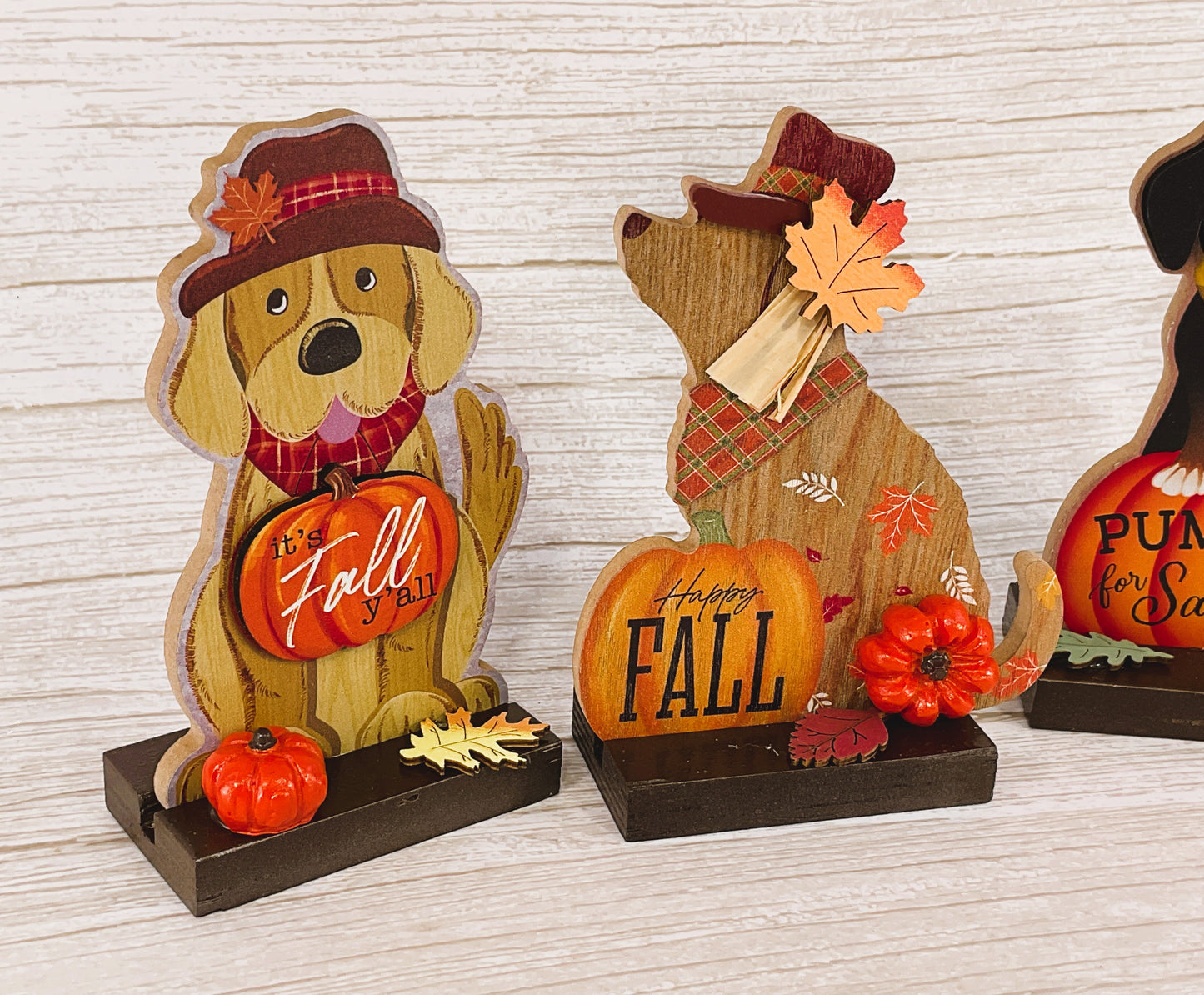 AGSD Fall Decor - Puppy Dog Theme Wood Tabletop Signs 3pc Set