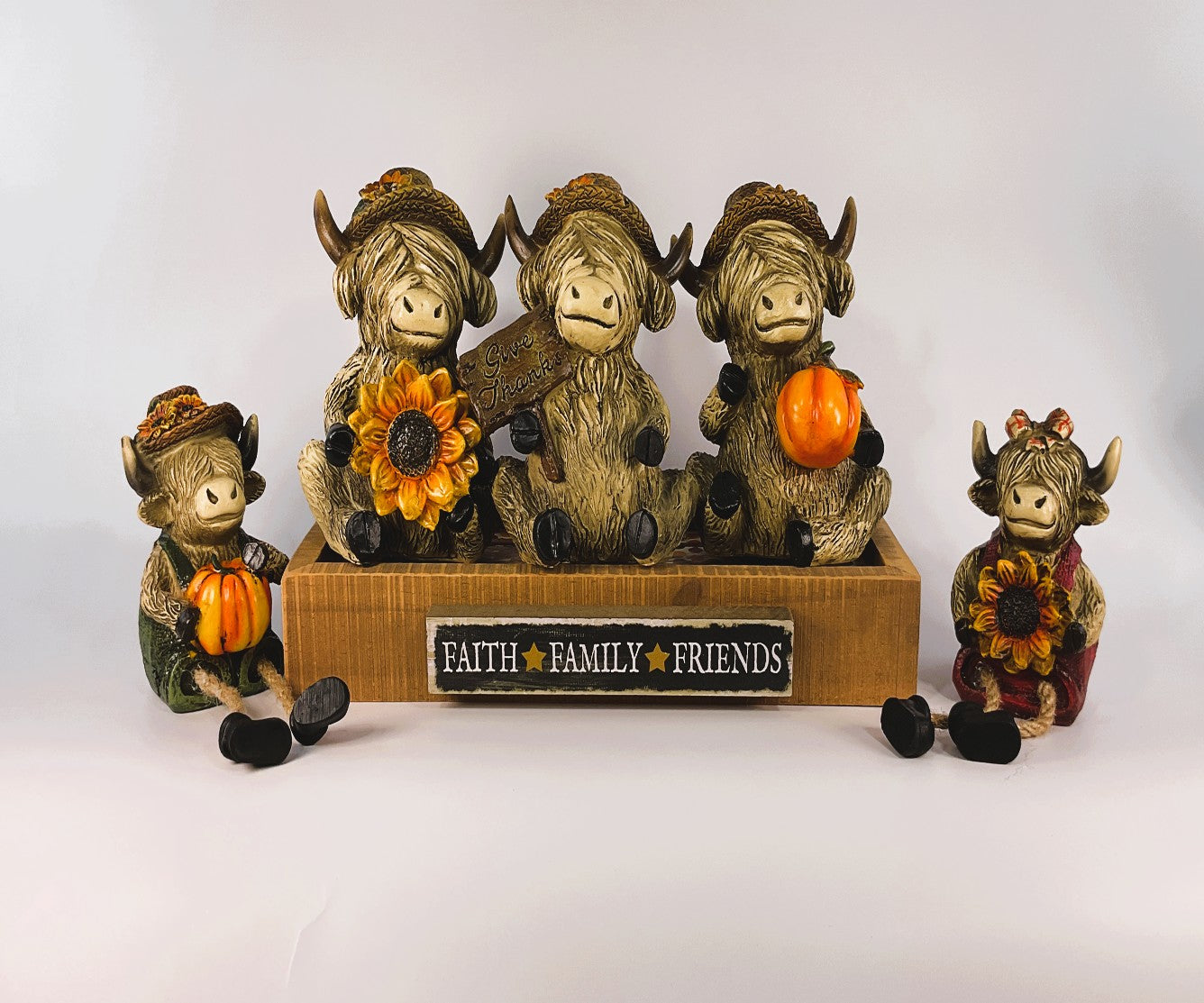 AGSD Fall Decor - Autumn Harvest Highland Cows wikth Stand 6pc Set