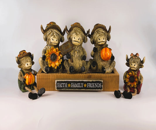 AGSD Fall Decor - Autumn Harvest Highland Cows wikth Stand 6pc Set
