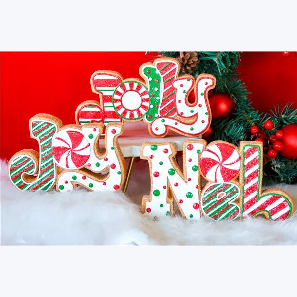 YI Christmas Decor - Whimsy Gingerbread Resin Word Signs 3pc