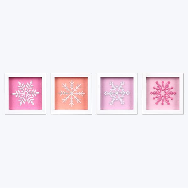 YI Christmas Decor - Retro Pink Snowflake Signs 4pc Set