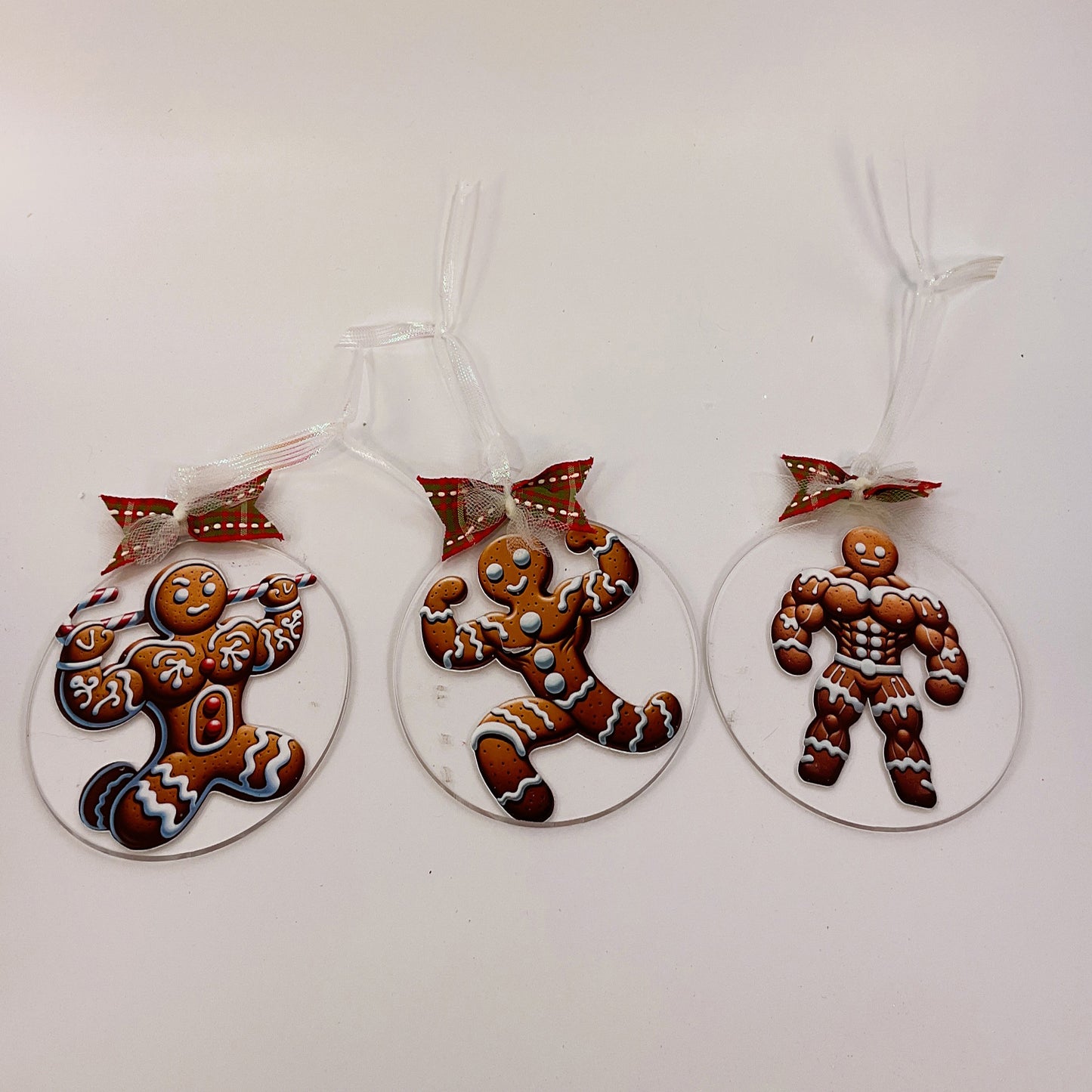 AGSD Christmas Decor - Flat Acrylic Gingerbread Muscle Man Ornaments 3pc