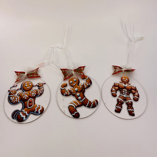 AGSD Christmas Decor - Flat Acrylic Gingerbread Muscle Man Ornaments 3pc