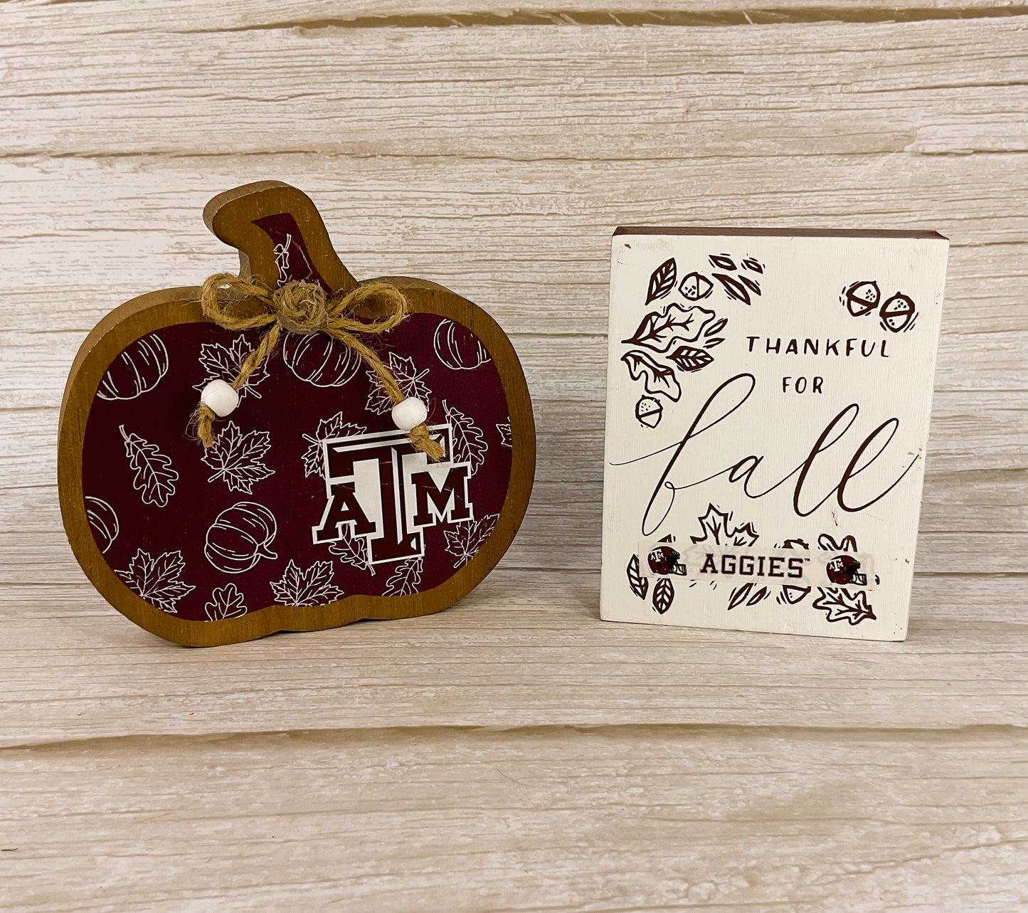 AGSD Fall Decor - Autumn Maroon White Texas College Tabletop Signs 3pc