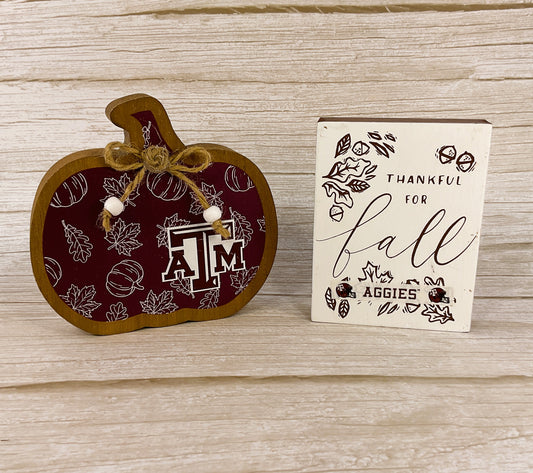 AGSD Fall Decor - Autumn Maroon White Texas College Tabletop Signs 3pc