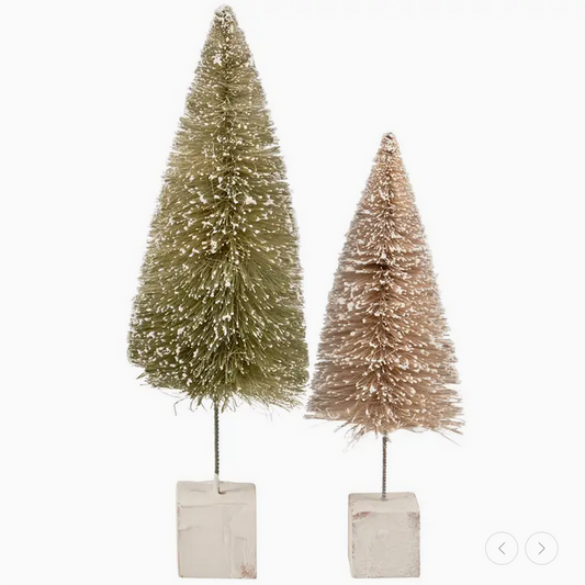 PBK Winter Decor - Neutral Green Tan Sisal Bottlebrush Trees 2pc