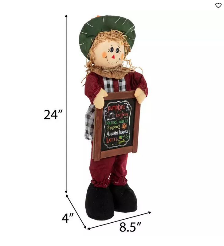 HL Fall Decor - Stand-up Green Hat Scarecrow with Market Sign 24-inch Tall