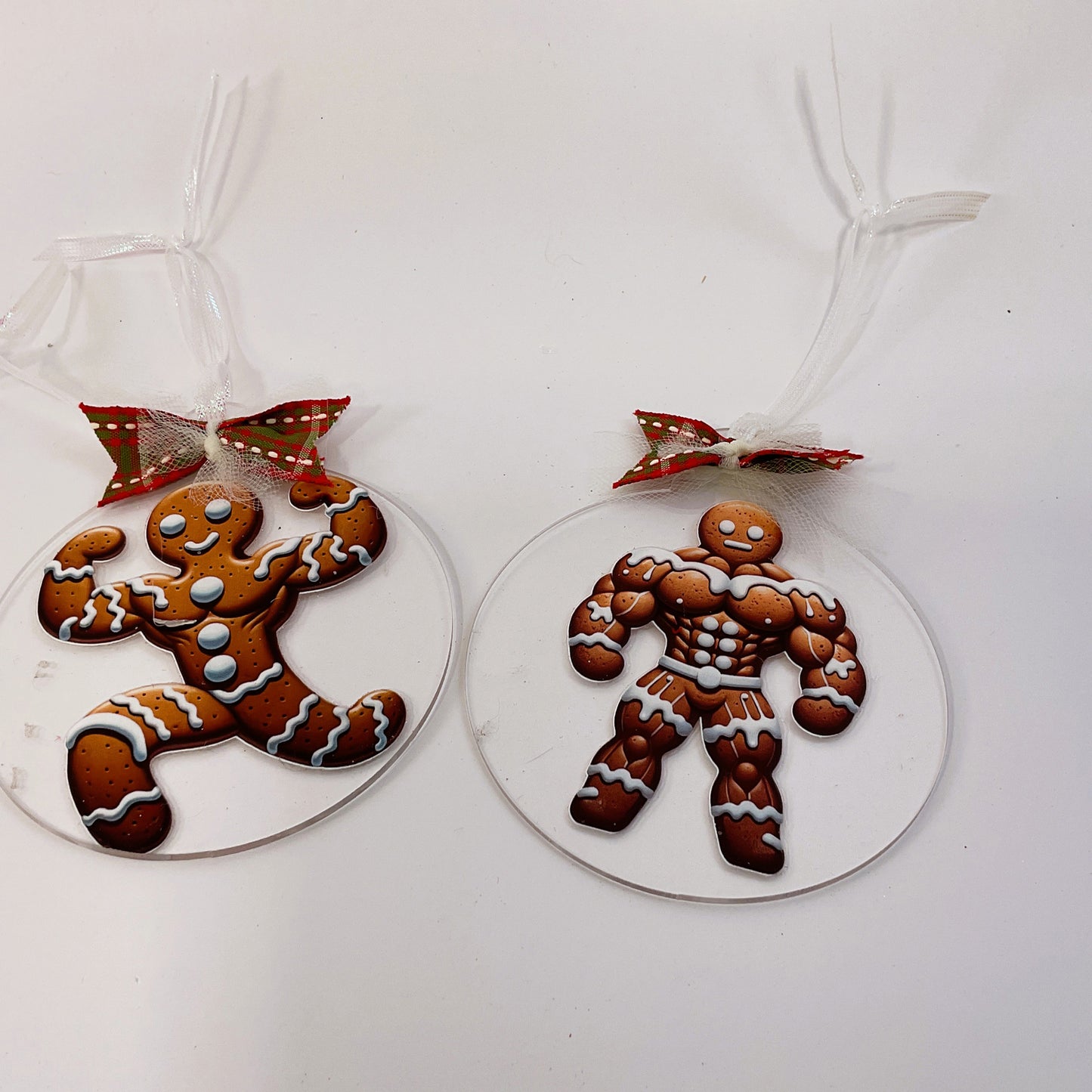 AGSD Christmas Decor - Flat Acrylic Gingerbread Muscle Man Ornaments 3pc