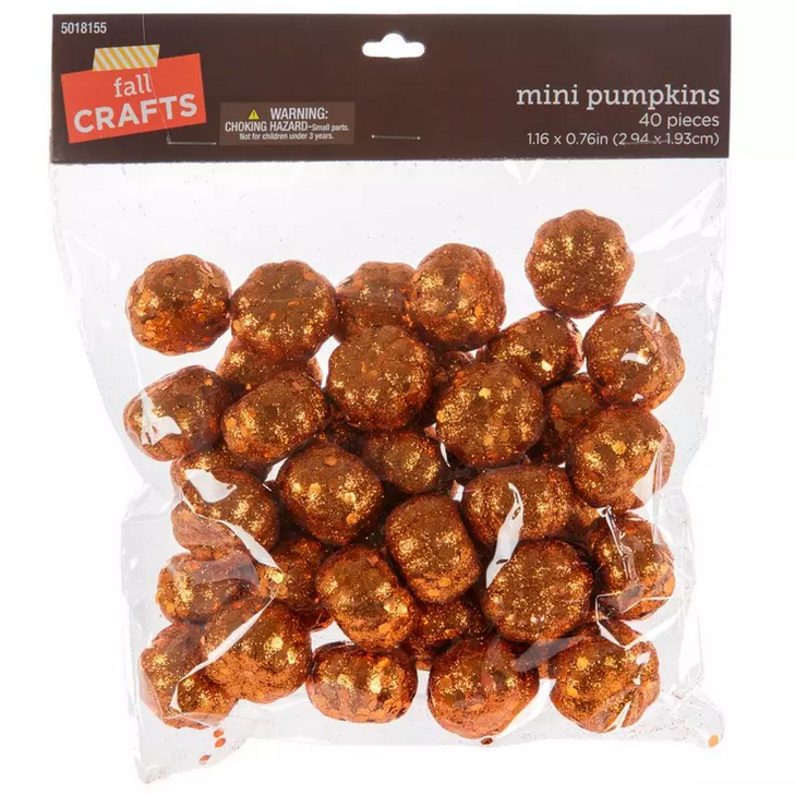 HL Fall Craft Supply Decor - Orange Glitter Pumpkins 1pk (40pc)