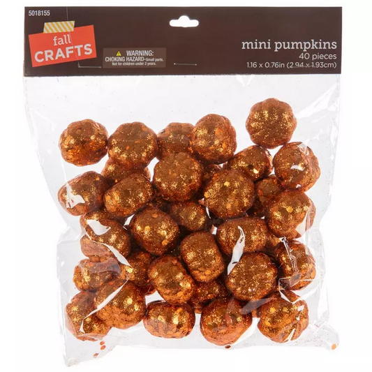 HL Fall Craft Supply Decor - Orange Glitter Pumpkins 1pk (40pc)