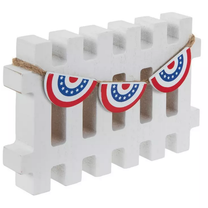 HL Patriotic Decor - American Banner Chunky Wood Fence Tier Tray Decor