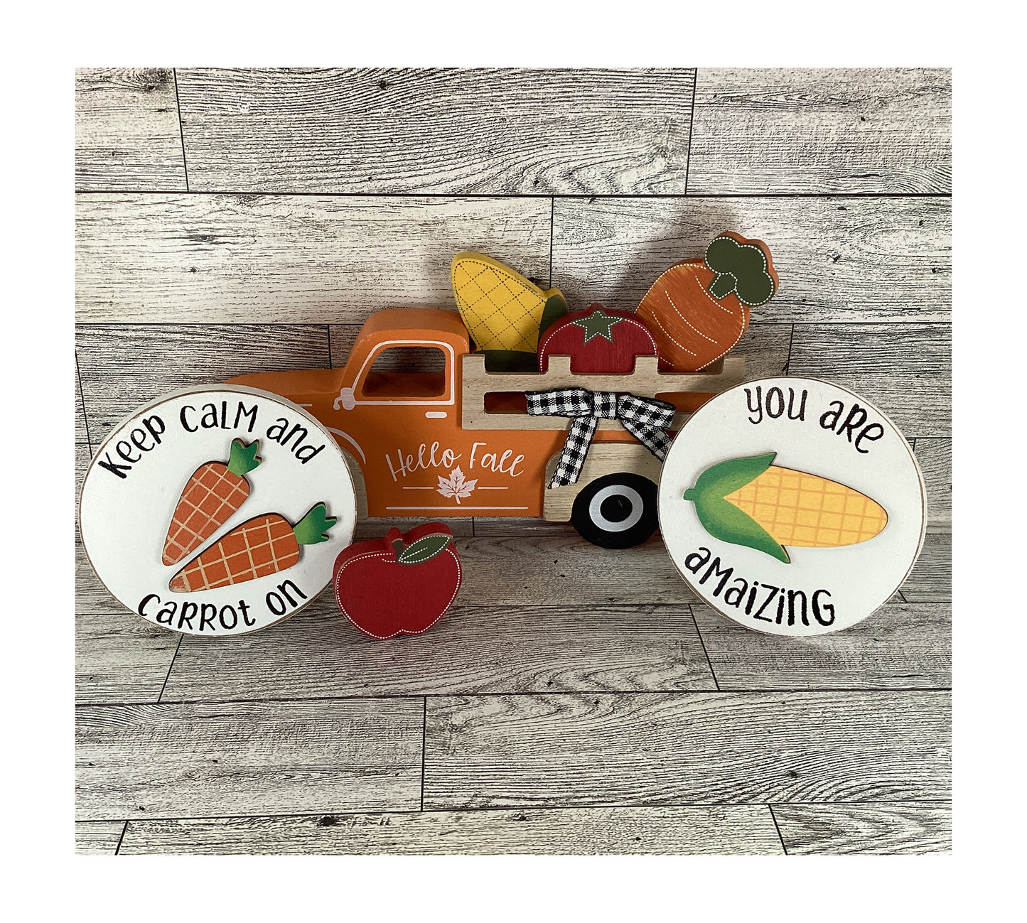 AGD Fall Decor - Hello Chunky Wood Truck Corn Carrot Tier Tray