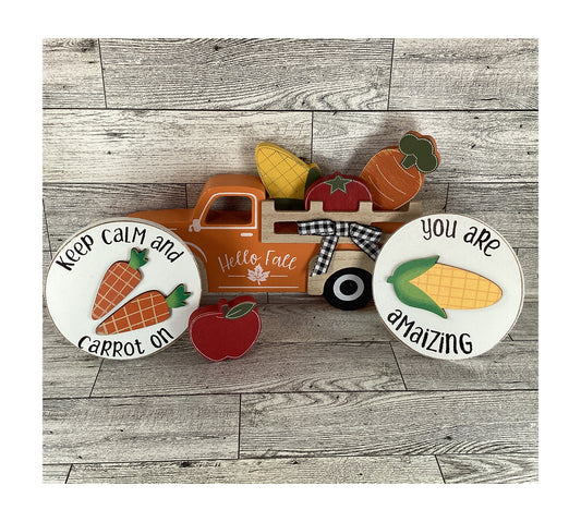 AGD Fall Decor - Hello Chunky Wood Truck Corn Carrot Tier Tray