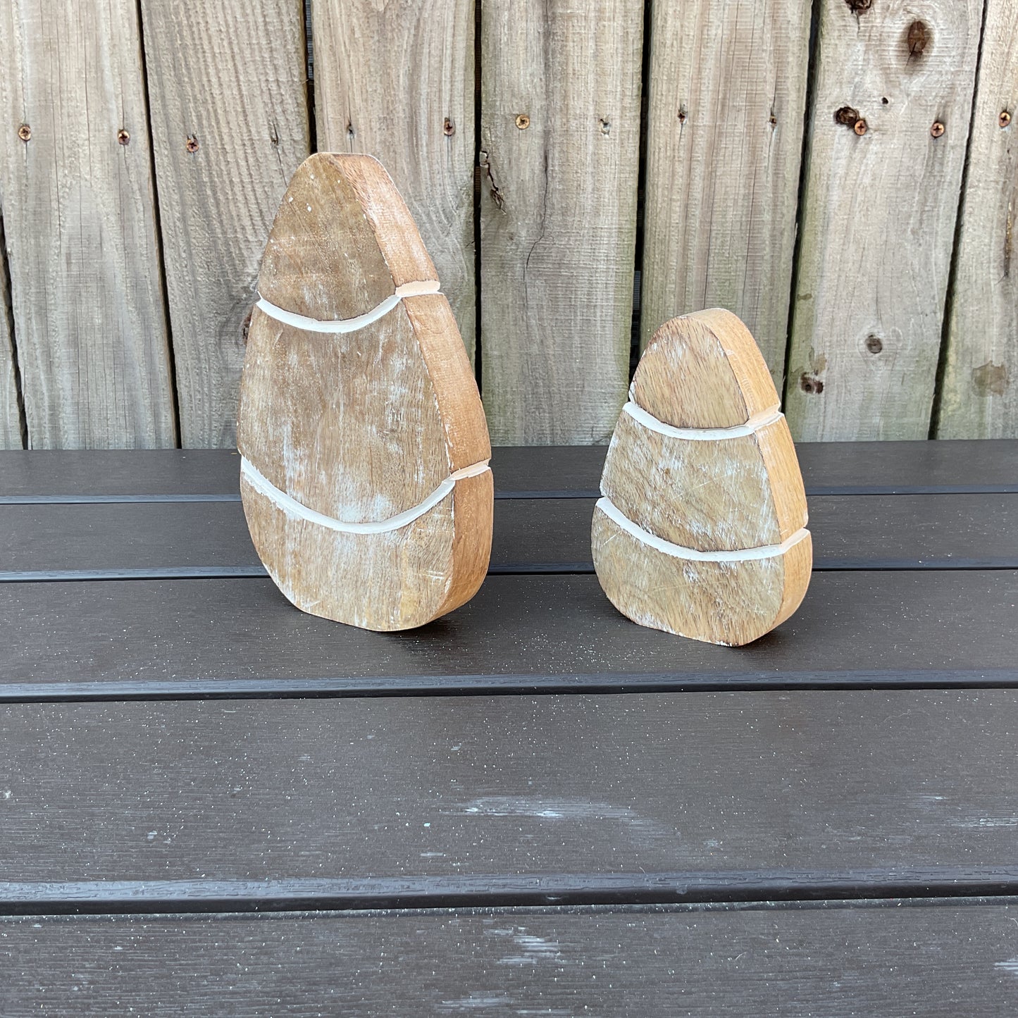 AGD Halloween Decor - Peach Pastel Chunky Wood Candy Corn Sitters 2pc Set