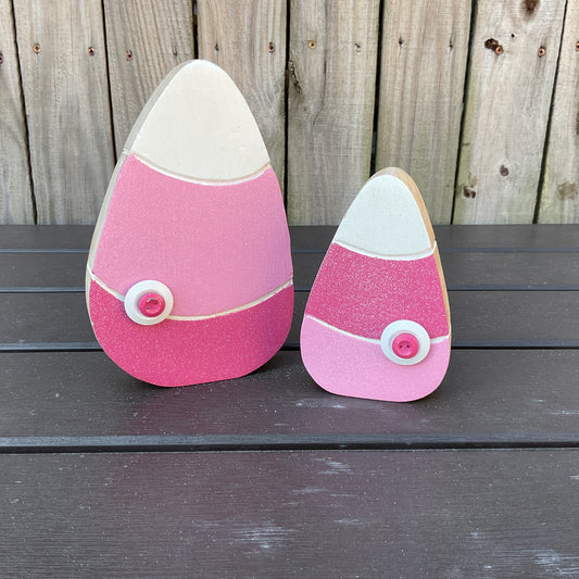AGD Halloween Decor - Glam Pink Chunky Wood Candy Corn Sitters 2pc Set