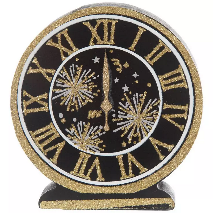 HL New Year's Eve Decor - New Beginning Top Hat Clock Wood Sitters 3pc