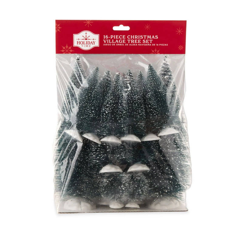 WM Christmas Decor -Green Sisal Bottlebrush Tree Set 18pc Set