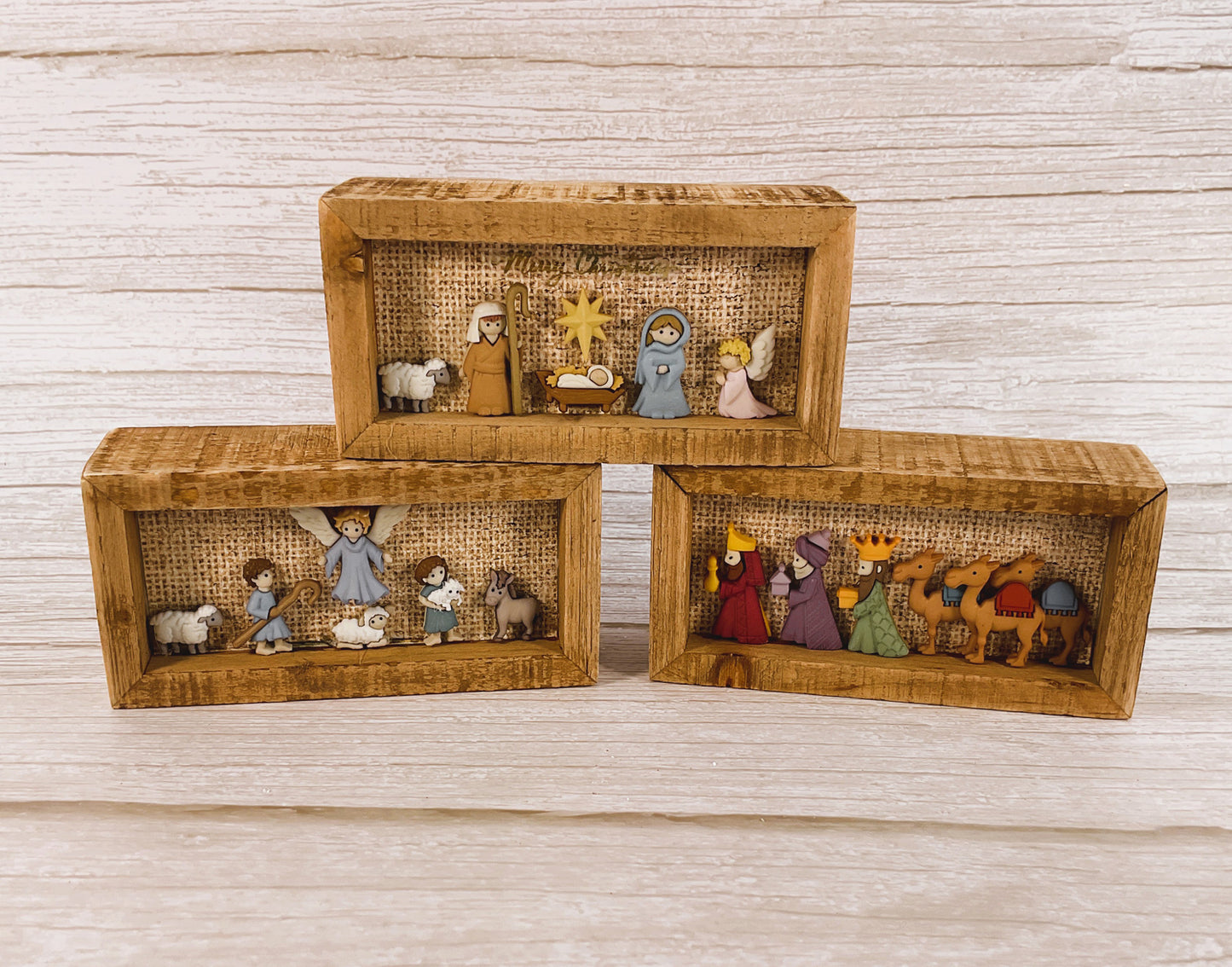 AGSD Christmas Decor - Nativity Scene Flat Back Button Inset Signs 3pc