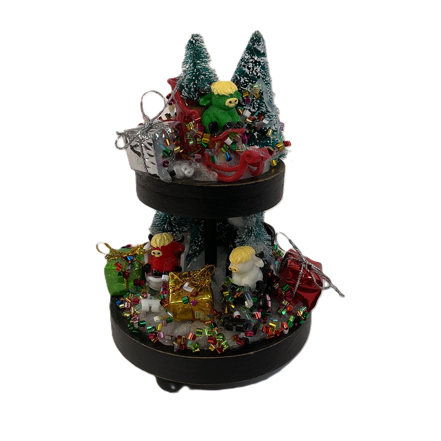AGSD Christmas Decor - Highland Cows Miniature Mini Fairy Tier Tray Scene