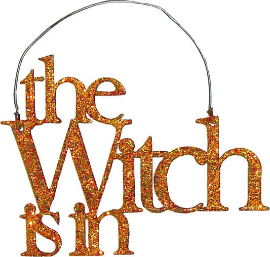 Primitives by Kathy Orange Glitter Tin Halloween Ornament - The Witch Is In