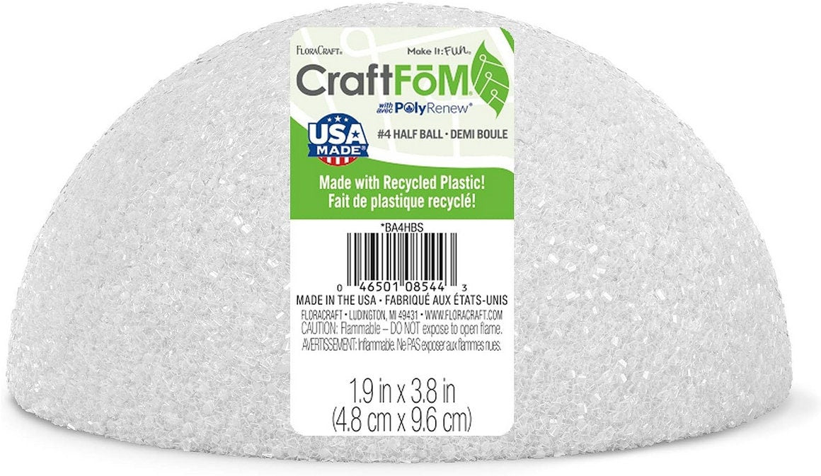 FloralCraft CraftFom Floral Supply - #4 White Half Ball Sphere 1.9 x 3.8-inch
