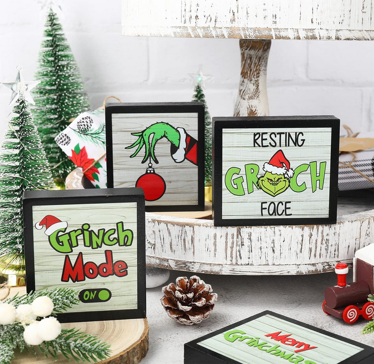 Christmas Decor - Green Monster Whimsy Tier Tray Small Blocks 9ct